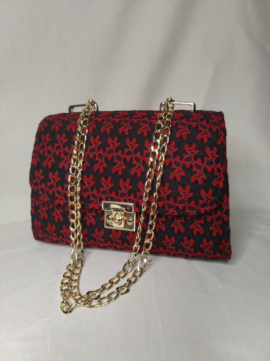 Scarlet Noir Embroidery Bag